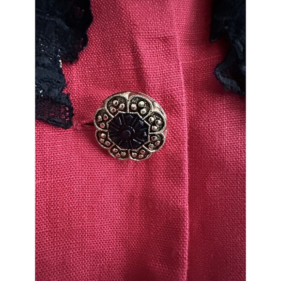 Vintage 80s/90s POPOF Linen Jacket Blazer Red, Black Lace, Padded, Gold Trim 5/6 - Picture 6 of 8